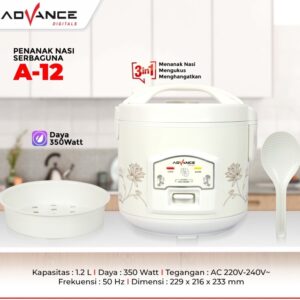 Advance A12 Rice Cooker Mini 1.2 Liter Magic Com Penanak Nasi Serbaguna 3 In 1 A-12 Mejikom Magicom Low Watt