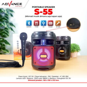Advance S-55 Speaker Bluetooth Portable Music Box & Karaoke Free Microphone