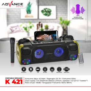 Advance K-421 Speaker Bluetooth Mic Wireless Music Box Karaoke