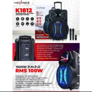 Advance K-1812 Speaker Meeting Portable Bluetooth Ukuran 18 Inch Free Mic Wireless 2 Pcs