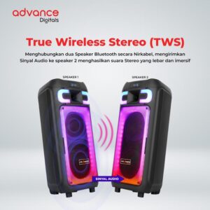 Advance K8D-B Speaker Meeting Bluetooth Dual 8 Inch Free 2 Mic Karoke Rgb Light Tws Garansi 1 Tahun