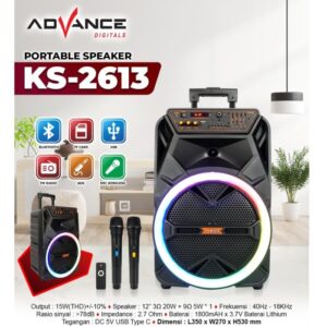 Advance Ks-2613 Speaker Meeting Portable Speaker Aktif Ampli Bluetooth 12'' Karaoke Free 2 Mic Wireless