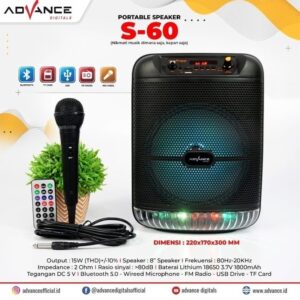 Advance S-60 V2 Speaker Bluetooth Portable Karaoke Free Microphone