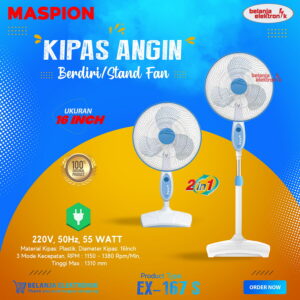 Kipas Angin Berdiri Stand Fan Maspion 16 Inch Ex-167 S