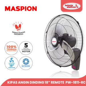 Maspion Power Fan Pw1811Rc Kipas Angin Dinding Wall Fan 18 Inch 70 Watt Ball Bearing Remote Pw-1811-Rc
