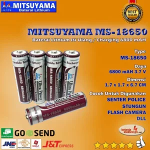 Baterai Lithium 18650 Mitsuyama 6800Mah 3.7V Rechargeable Isi Ulang Batre Ada Kepala
