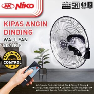 Niko Kipas Angin Dinding Wall Fan 18 Inch Besi + Remote Nkw 1801R