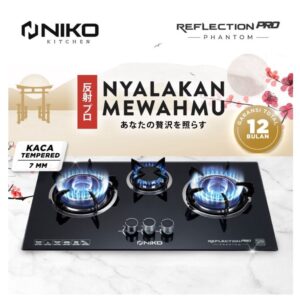 Kompor Gas Kaca 3 Tungku Niko Reflection Pro Phantom Tanam