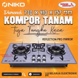Kompor Gas Tanam 3 Tungku Kaca Niko Reflection Pro Mirror