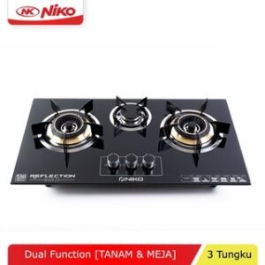 Kompor Gas Tanam 3 Tungku Kaca Niko Reflection Black 3.0