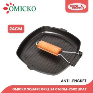 Omicko Wajan Frypan Square Grill Pan 24Cm Penggorengan Teflon Panggang Bbq Gagang Lipat Pemanggang Anti Lengket Om-2502 / Om-044