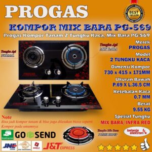 Kompor Gas Tanam 2 Tungku Kaca Progas Infra Red Mix Bara Pg-569