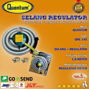 Selang Regulator Gas Paket Quantum Qrl-142 / Qrl-242 Tekanan Rendah Low Pressure Lpg 3 Kg / 12 Kg 1.8 Meter