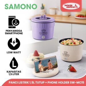 Samono Panci Listrik Electric Cooker 1,5L Tutup + Phone Holder Sw-Mc15
