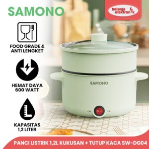Samono Panci Listrik Multi Cooker 1,2L Kukusan + Tutup Kaca Sw-Dg04