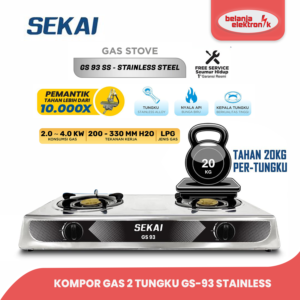 Sekai Gs-93 Kompor Gas 2 Tungku Body  Stainless Steel Anti Karat Gs 93