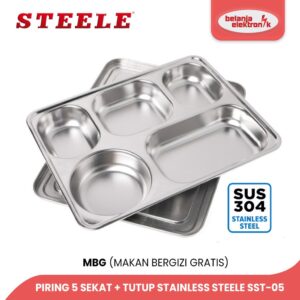Piring Tempat Makan Lunch 5 Sekat+Tutup Stainles Steel Steele Sst-05