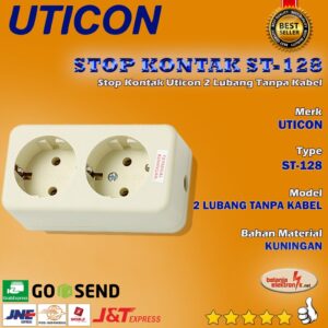 Stop Kontak 2 Lubang Uticon St-128 Tanpa Kabel
