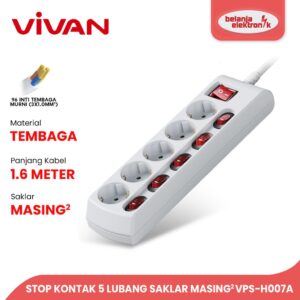 Vivan Vps-H007A Stop Kontak 5 Lubang Saklar Masing Masing Kabel 1.6M