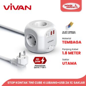 Vivan Vps-H008A Stop Kontak 7In1 Cube 4 Lubang + Usb 2A 1C Saklar