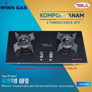 Kompor Gas Tanam Kaca 2 Tungku Winn Gas W-898 Ufo