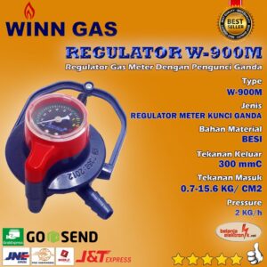 Regulator Gas Lpg Winn Gas W-900 M Meter Double Lock Pengunci Ganda W900M Tekanan Rendah Kepala Gas 3 Kg / 12 Kg Low Pressure