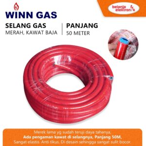 Wingas Selang Gas Lpg Lapis Kawat Baja Panjang 50 Meter Merah Dalam Biru